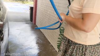 Outdoor Vehicle washing with No Underwear and Soak Tshirt