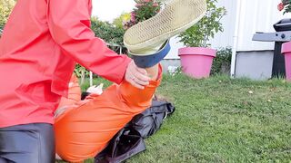 Fucking ex-wife outdoor inside oily rainwear and Hunter boots