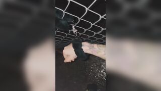 POV: sad gothic bitch gets handcuffed and pissed on into outdoor