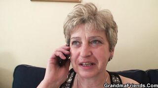 two Bombshell guys take turns on old woman's cock