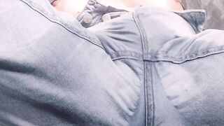 Bbw wetting and masturbating til orgasm inside piss soaked jeans after long