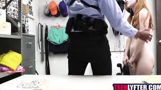 Red Head teenagers fucks mall cop's big black dick to got out of