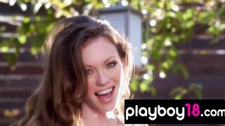 Pale skinned Cutie Kimberly Phillips reveals her long boobies into