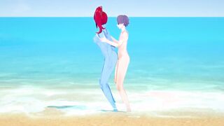 Undertale - Lucky bro creampies Undyne on the beach