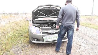 Random passerby man helped to repair vehicle DuBarry and boned doggy style on hood auto. Sex inside outside