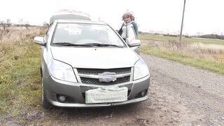 Random passerby man helped to repair vehicle DuBarry and boned doggy style on hood auto. Sex inside outside