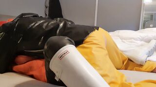 Fucking huge titties ex-wife inside rainwear and latex boots