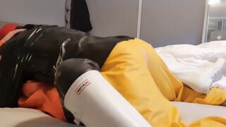 Fucking huge titties ex-wife inside rainwear and latex boots