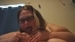 BBW cougar BLOWS AND LICKS BREASTMILK OFF OWN JUGS