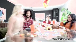 Anal Pleasure and dick sucking off foursome on thanksgiving