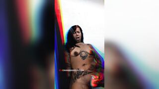 Inked Hispanic Masturbating Inside Trippy Shower