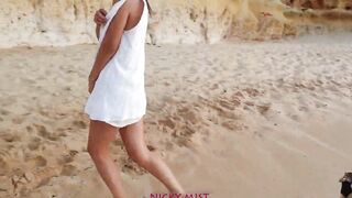Spanish sluts drink cum at beach