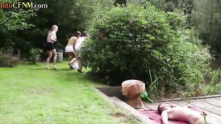 CFNM dominas blowing submissive outside into sensual group