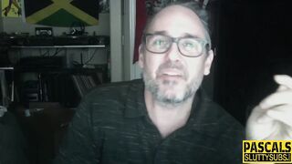 Big Tit whore throats cock and gags