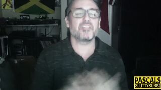 Big Tit whore throats cock and gags