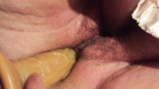English BBW unshaved snatch gushing while husbands friend slides a vibrator inside my assxx