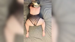 Submissive White Mom blowing and fucking inside restraints, leash and collar(2 angles)