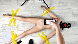 bad sluts lies attached to the floor, bro played her into every possible way with whip and sex toy