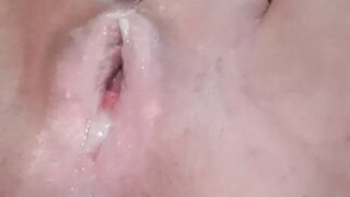 Shoving floor mop handle into n out of creamy smooth vagina- up close and cumming!