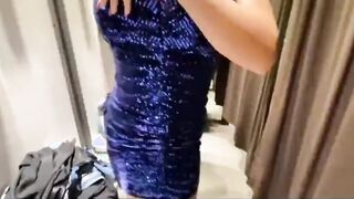 Trying new clothes into Changing room inside Mall with Creampie on my huge Tits