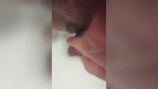 What else to do inside the WC if not jerking off a huge clitoris?