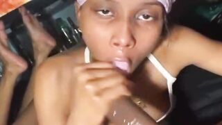 Babe black won’t stop blowing until my cum is all over her face
