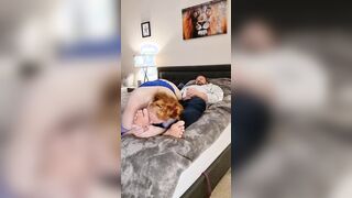 Wake Daddy from nap with toes worship and penis sucking off. CUM all over my face