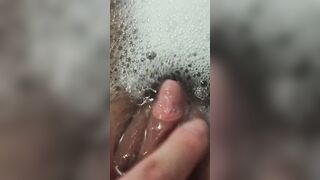 Jerking off my long clitoris into the restroom out of boredom ... again