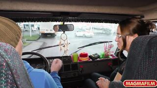 Amateur honey gets pumped inside the van