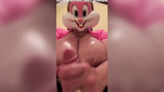 Big Titted big 44G jugs bunny oils hooters and jerks cum onto melons (ending on my site)