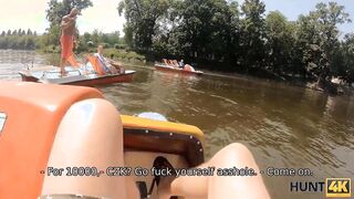 HUNT4K. After fun on catamaran big boobed Goddess sucking off hunters penis