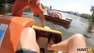 HUNT4K. After fun on catamaran big boobed Goddess sucking off hunters penis