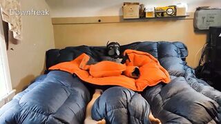 Humping Long Orange Parka On Puffy Bed Of Down