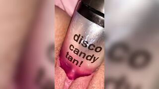 Milf Stretches Tight Cunt With Tanning Bottle. Object Insertion