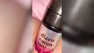 Milf Stretches Tight Cunt With Tanning Bottle. Object Insertion