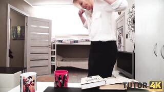 TUTOR4K. Young man poured tea on teachers clothes to make