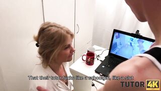 TUTOR4K. Young man poured tea on teachers clothes to make