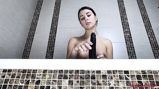 Cutie Dark Hair Washes Body and Plays with Anal Sex Sex Toy inside