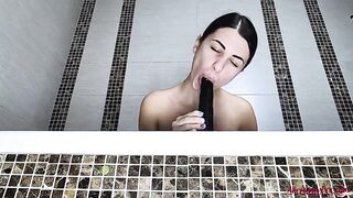 Cutie Dark Hair Washes Body and Plays with Anal Sex Sex Toy inside