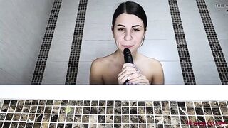 Cutie Dark Hair Washes Body and Plays with Anal Sex Sex Toy inside