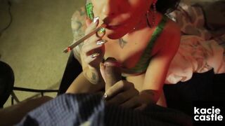 Smoking Fetish Oral Sex from Pigtailed Slut