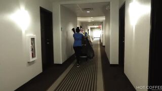 ROOM SERVICE! EMPLOYEE IS HELD BY THE GUEST WHILE CLEANING
