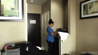 ROOM SERVICE! EMPLOYEE IS HELD BY THE GUEST WHILE CLEANING