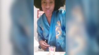 Black Youtuber squeezes milk from her big saggy boob