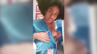 Black Youtuber squeezes milk from her big saggy boob