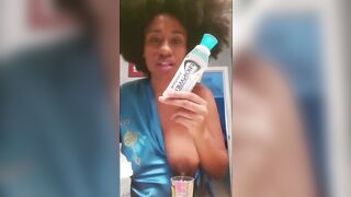 Black Youtuber squeezes milk from her big saggy boob