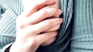 Huge Hooters, Having Fun, Teasing, in a Tight, Knitted Sweater