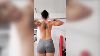 milf Working out into the Gym, Hubby Peeping through the