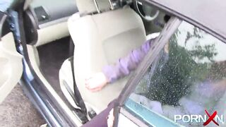 Hot dark hair goddess Lucia Love pissing inside outside