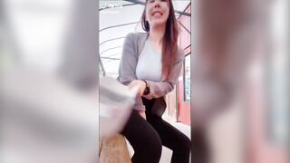 Tiktok (40) - Braless amateur flashes long boobs seethrough